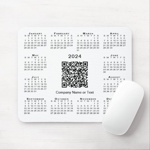 Simple 2024 Calendar Business QR Code on White Mouse Pad
