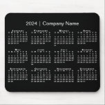 Simple 2024 Calendar Company Name on Black Mouse Pad<br><div class="desc">Simple, professional calendar mouse pad features a modern white 2024 calendar superimposed over a black background. Add your company's name in the sidebar. (Changing the 2024 year text will NOT change the calendar.) If you'd like a different color background, tap "Edit using Design Tool" and select a background color in...</div>