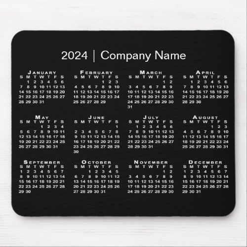 Simple 2024 Calendar Company Name on Black Mouse Pad