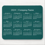 Simple 2024 Calendar Company Name on Blue-Green Mouse Pad<br><div class="desc">Simple, professional calendar mouse pad features a modern white 2024 calendar superimposed over a blue-green background. Add your company's name in the sidebar. (Changing the 2024 year text will NOT change the calendar.) If you'd like a different color background, tap "Edit using Design Tool" and select a background color in...</div>