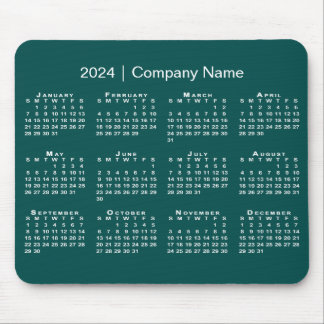 Simple 2024 Calendar Company Name on Blue-Green Mouse Pad