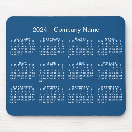 Simple 2024 Calendar Company Name on Blue Mouse Pad
