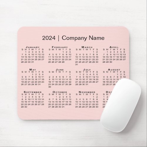 Simple 2024 Calendar Company Name on Coral Pink Mouse Pad