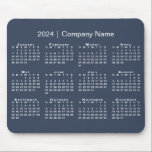 Simple 2024 Calendar Company Name on Navy Blue Mouse Pad<br><div class="desc">Simple, professional calendar mouse pad features a modern white 2024 calendar superimposed over a navy blue background. Add your company's name in the sidebar. (Changing the 2024 year text will NOT change the calendar.) If you'd like a different color background, tap "Edit using Design Tool" and select a background color...</div>