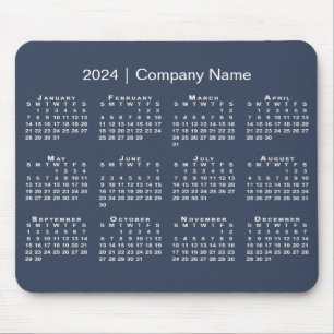 Simple 2024 Calendar Company Name on Navy Blue Mouse Pad
