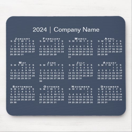 Simple 2024 Calendar Company Name on Navy Blue Mouse Pad