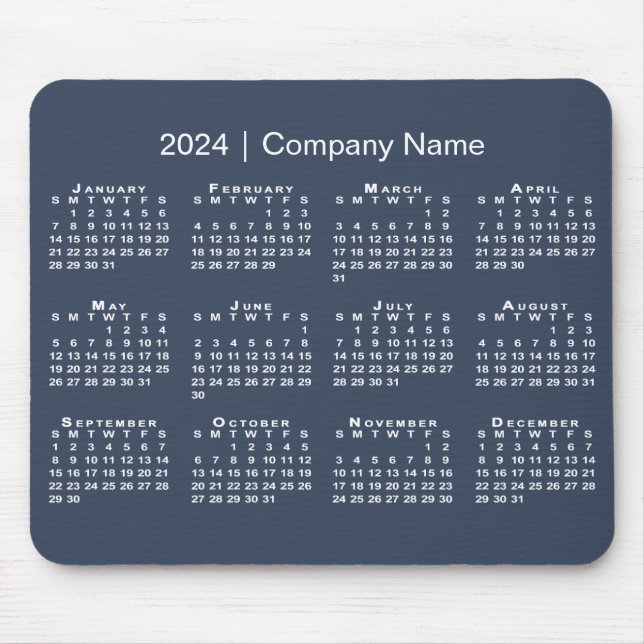 Simple 2024 Calendar Company Name on Navy Blue Mouse Pad (Front)