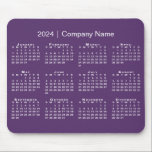 Simple 2024 Calendar Company Name on Purple Mouse Pad<br><div class="desc">Simple, professional calendar mouse pad features a modern white 2024 calendar superimposed over a purple background. Add your company's name in the sidebar. (Changing the 2024 year text will NOT change the calendar.) If you'd like a different color background, tap "Edit using Design Tool" and select a background color in...</div>