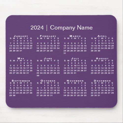 Simple 2024 Calendar Company Name on Purple Mouse Pad