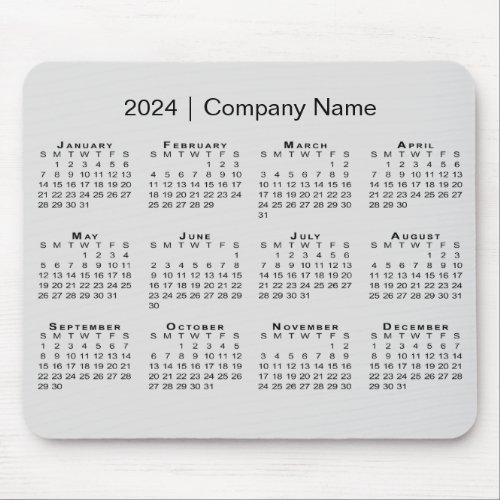 Simple 2024 Calendar with Company Name on Grey Mouse Pad