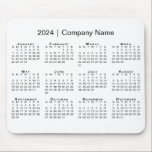 Simple 2024 Calendar with Company Name on White Mouse Pad<br><div class="desc">Simple, professional calendar mouse pad features a modern black 2024 calendar superimposed over a white background. Add your company's name in the sidebar. (Changing the 2024 year text will NOT change the calendar.) If you'd like a different color background, tap "Edit using Design Tool" and select a background color in...</div>