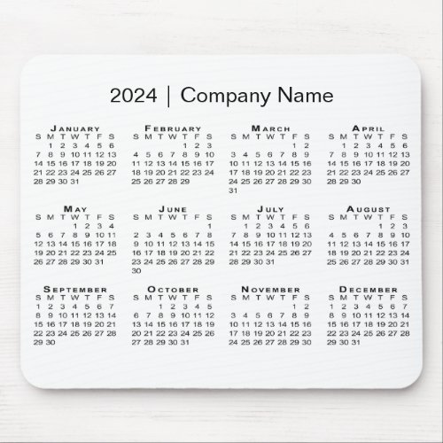 Simple 2024 Calendar with Company Name on White Mouse Pad
