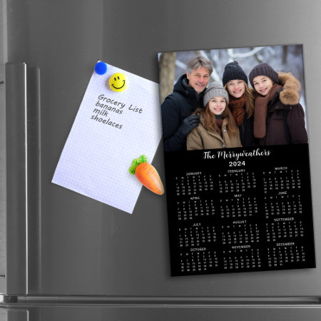 Simple 2024 Family Name Photo Calendar Magnetic Dry Erase Sheet