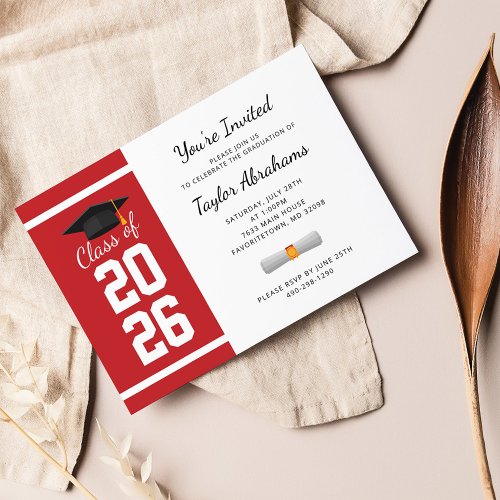 Simple 2024 Red White Graduation Invitation