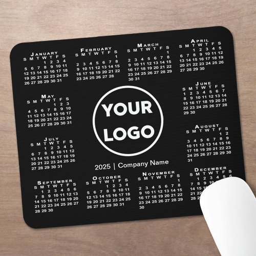 Simple 2025 Calendar Business Logo on Black Mouse Pad