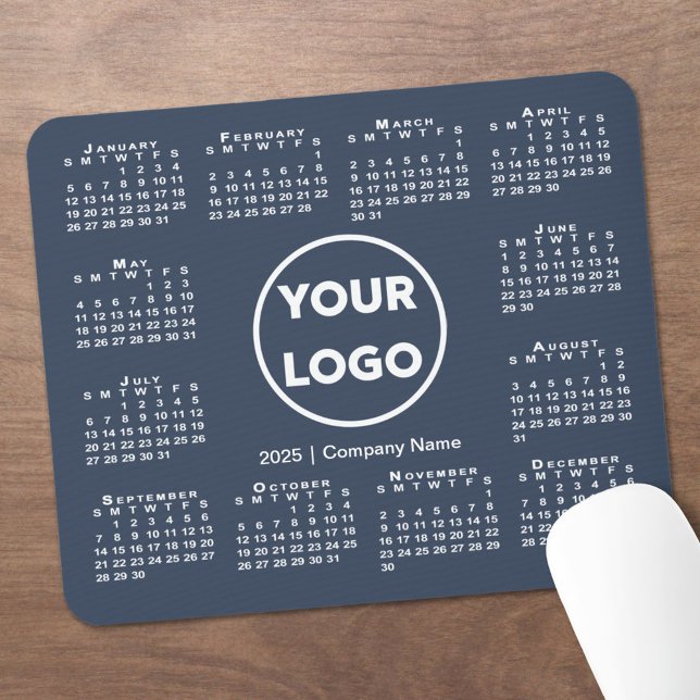 Simple 2025 Calendar Business Logo on Navy Blue Mouse Pad (Simple 2025 Calendar Business Logo on Navy Blue Mouse Pad in situ)