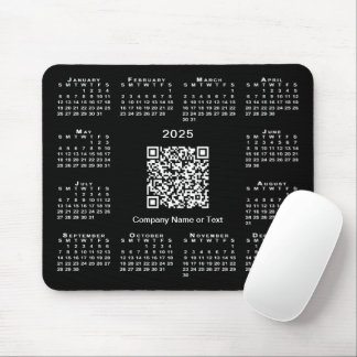 Simple 2025 Calendar Business QR Code on Black Mouse Pad