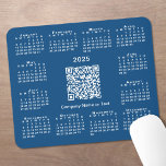 Simple 2025 Calendar Business QR Code on Blue Mouse Pad<br><div class="desc">Simple 2025 calendar mouse pad features a customizable QR code and your business name in the middle surrounded by an easy to read white calendar on a blue background. Replace the URL for the scannable code and text with your own in the sidebar. Makes a great giveaway for customers. If...</div>