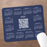 Simple 2025 Calendar Business QR Code on Navy Blue Mouse Pad<br><div class="desc">Simple 2025 calendar mouse pad features a customizable QR code and your business name in the middle surrounded by an easy to read white calendar on a navy blue background. Replace the URL for the scannable code and text with your own in the sidebar. Makes a great giveaway for customers....</div>