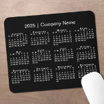 Simple 2025 Calendar Company Name on Black Mouse Pad<br><div class="desc">Simple, professional calendar mouse pad features a modern white 2025 calendar superimposed over a black background. Add your company's name in the sidebar. (Changing the 2025 year text will NOT change the calendar.) If you'd like a different color background, tap "Edit using Design Tool" and select a background color in...</div>