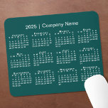 Simple 2025 Calendar Company Name on Blue-Green Mouse Pad<br><div class="desc">Simple, professional calendar mouse pad features a modern white 2025 calendar superimposed over a blue-green background. Add your company's name in the sidebar. (Changing the 2025 year text will NOT change the calendar.) If you'd like a different color background, tap "Edit using Design Tool" and select a background color in...</div>