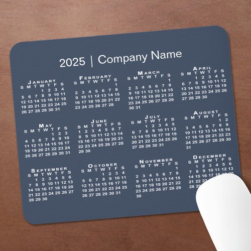 Simple 2025 Calendar Company Name on Navy Blue Mouse Pad