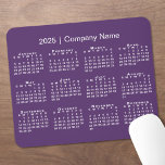 Simple 2025 Calendar Company Name on Purple Mouse Pad<br><div class="desc">Simple, professional calendar mouse pad features a modern white 2025 calendar superimposed over a purple background. Add your company's name in the sidebar. (Changing the 2025 year text will NOT change the calendar.) If you'd like a different color background, tap "Edit using Design Tool" and select a background color in...</div>