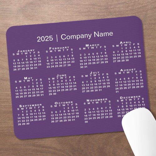 Simple 2025 Calendar Company Name on Purple Mouse Pad