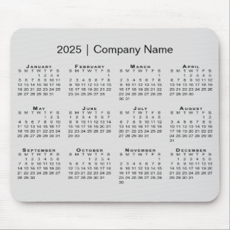 Simple 2025 Calendar with Company Name on Grey Mouse Pad