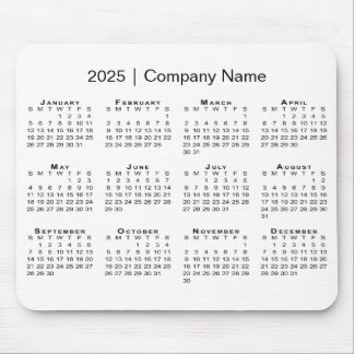 Simple 2025 Calendar with Company Name on White Mouse Pad