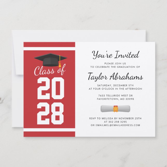 Simple 2025 Graduation Party Red Invitation (Front)