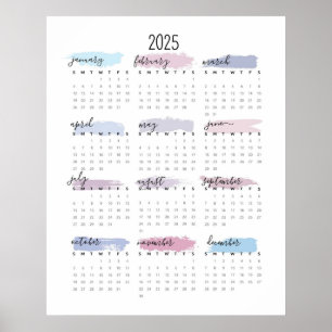 Simple 2025 Pastel Calendar Poster