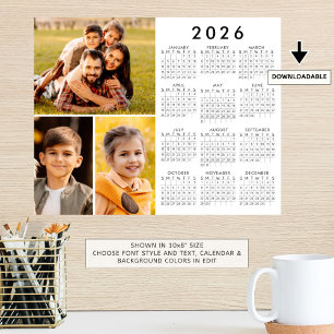 Simple 2026 Calendar 3 Photo Collage Poster
