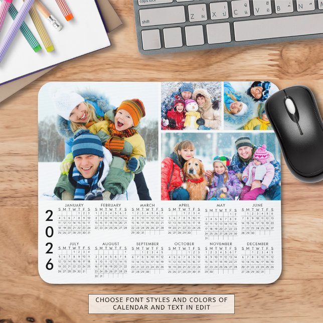 Simple 2026 Calendar 4 Photo Collage Mouse Pad (Creator Uploaded)