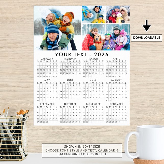 Simple 2026 Calendar 4 Photo Collage Poster (Creator Uploaded)