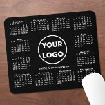 Simple 2026 Calendar Business Logo on Black Mouse Pad<br><div class="desc">Simple 2026 calendar mouse pad features your company logo and business name in the middle surrounded by an easy to read white calendar on a black background. Replace the sample logo and text with your own in the sidebar. Your logo can be circular, square, or another shape. White or light...</div>