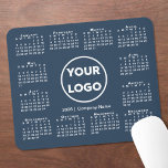 Simple 2026 Calendar Business Logo on Navy Blue Mouse Pad<br><div class="desc">Simple 2026 calendar mouse pad features your company logo and business name in the middle surrounded by an easy to read white calendar on a navy blue background. Replace the sample logo and text with your own in the sidebar. Your logo can be circular, square, or another shape. White or...</div>