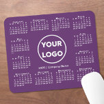 Simple 2026 Calendar Business Logo on Purple Mouse Pad<br><div class="desc">Simple 2026 calendar mouse pad features your company logo and business name in the middle surrounded by an easy to read white calendar on a purple background. Replace the sample logo and text with your own in the sidebar. Your logo can be circular, square, or another shape. White or light...</div>
