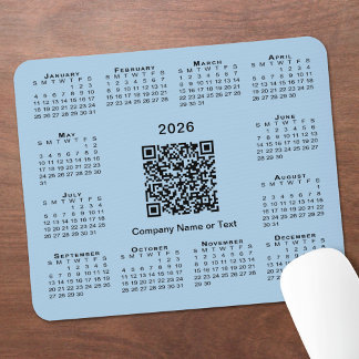 Simple 2026 Calendar Business QR Code Light Blue Mouse Pad