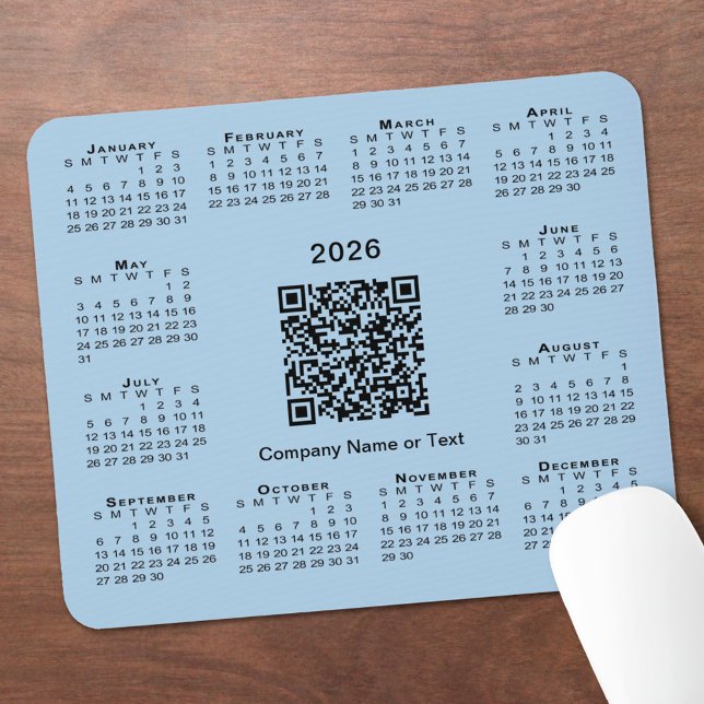 Simple 2026 Calendar Business QR Code Light Blue Mouse Pad (Simple 2026 Calendar Business QR Code Light Blue Mouse Pad, in situ)