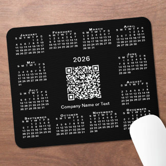 Simple 2026 Calendar Business QR Code on Black Mouse Pad