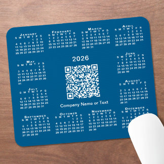 Simple 2026 Calendar Business QR Code on Blue Mouse Pad