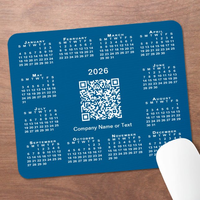 Simple 2026 Calendar Business QR Code on Blue Mouse Pad (Simple 2026 Calendar Business QR Code on Blue Mouse Pad, in situ)