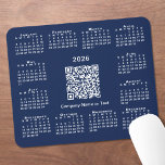 Simple 2026 Calendar Business QR Code on Navy Blue Mouse Pad<br><div class="desc">Simple 2026 calendar mouse pad features a customizable QR code and your business name in the middle surrounded by an easy to read white calendar on a navy blue background. Replace the URL for the scannable code and text with your own in the sidebar. Makes a great giveaway for customers....</div>