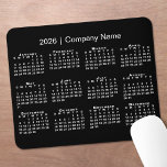 Simple 2026 Calendar Company Name on Black Mouse Pad<br><div class="desc">Simple, professional calendar mouse pad features a modern white 2026 calendar on a black background. Add your company's name in the sidebar. (Changing the 2026 year text will NOT change the calendar.) If you'd like a different color background, tap "Edit using Design Tool" and select a background color in the...</div>