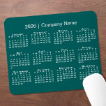 Simple 2026 Calendar Company Name on Blue-Green Mouse Pad<br><div class="desc">Simple, professional calendar mouse pad features a modern white 2026 calendar on a blue-green background. Add your company's name in the sidebar. (Changing the 2026 year text will NOT change the calendar.) If you'd like a different color background, tap "Edit using Design Tool" and select a background color in the...</div>