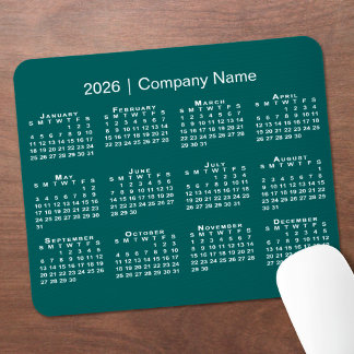 Simple 2026 Calendar Company Name on Blue-Green Mouse Pad