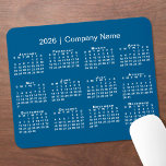 Simple 2026 Calendar Company Name on Blue Mouse Pad<br><div class="desc">Simple, professional calendar mouse pad features a modern white 2026 calendar on a blue background. Add your company's name in the sidebar. (Changing the 2026 year text will NOT change the calendar.) If you'd like a different color background, tap "Edit using Design Tool" and select a background color in the...</div>