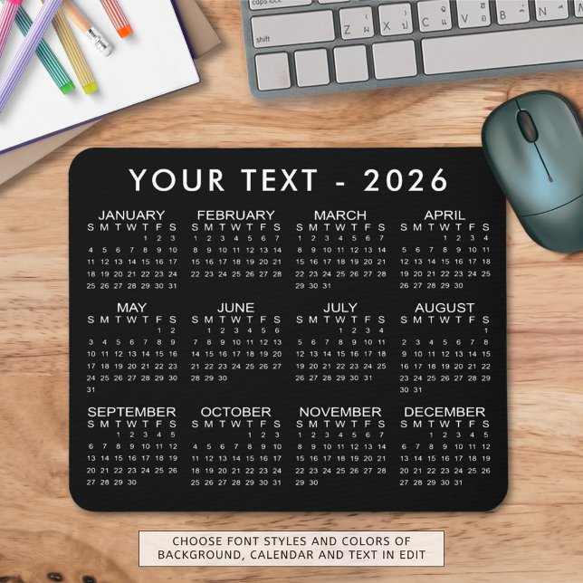 Simple 2026 Calendar Custom Colors Mouse Pad (Creator Uploaded)