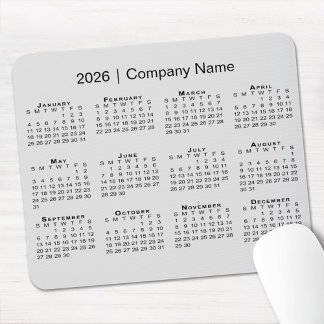 Simple 2026 Calendar with Company Name on Grey Mouse Pad